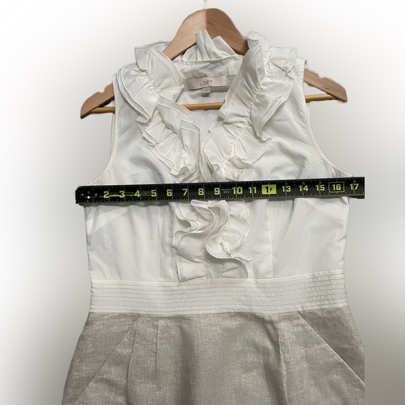 LOFT | Midi Ruffled Sleeveless Dress Gold & Beige Women’s Size:6 - Picture 4 of 5